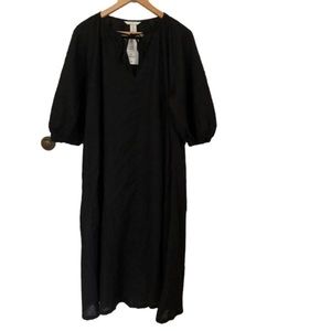 H&M Boho Linen Blend Black Caftan Maxi Dress NWT Medium